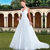Vestido De Noiva 2016 Romantic Appliques Lace Wedding Dress Elegant A Line Open Back   Robe De Mariage Vestido De Casamento